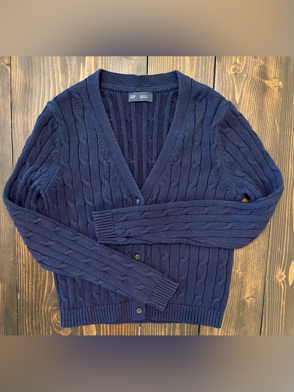 Gap Cable Knit Cardigan Sweater Navy Blue XS Petite 100% Cotton